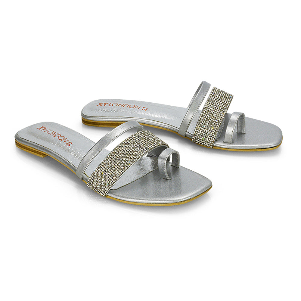 Silver  | XY London | slip on sandals,flat sandals ,summer sandals,silver flats