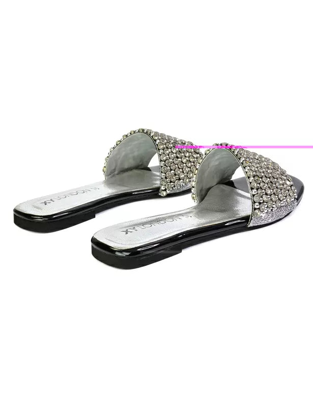 Black | XY London | black diamante sandals,black diamante flat sandals,black flat diamante sandals,black flat sandals,black sandals,black flats