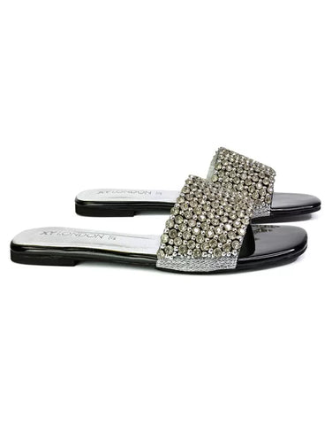Black | XY London | black diamante sandals,black diamante flat sandals,black flat diamante sandals,black flat sandals,black sandals,black flats