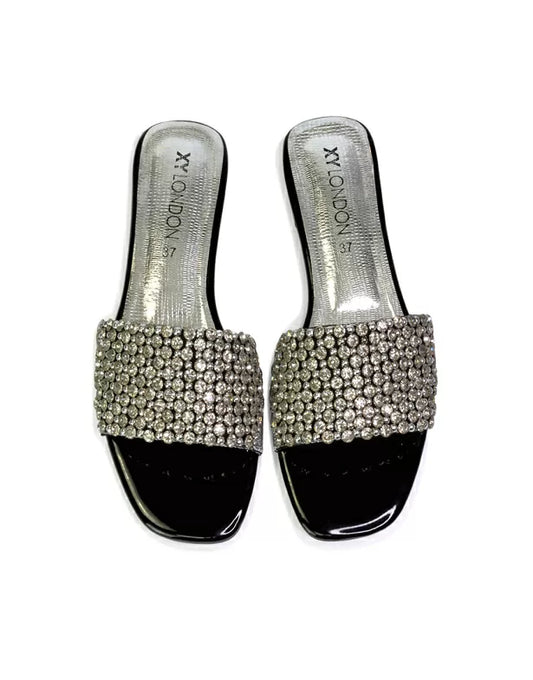 Black | XY London | black diamante sandals,black diamante flat sandals,black flat diamante sandals,black flat sandals,black sandals,black flats