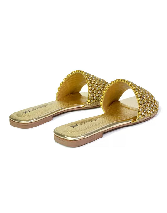 Gold  | XY London | gold sandals,gold flat sandals,gold diamante sandals,gold diamante flat sandals,gold diamante flat sandals,gold flats