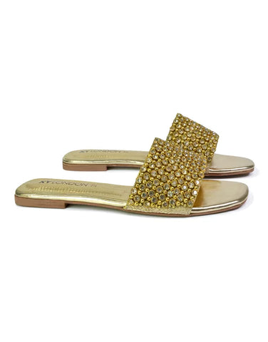 Gold  | XY London | gold sandals,gold flat sandals,gold diamante sandals,gold diamante flat sandals,gold diamante flat sandals,gold flats