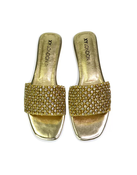 Gold  | XY London | gold sandals,gold flat sandals,gold diamante sandals,gold diamante flat sandals,gold diamante flat sandals,gold flats