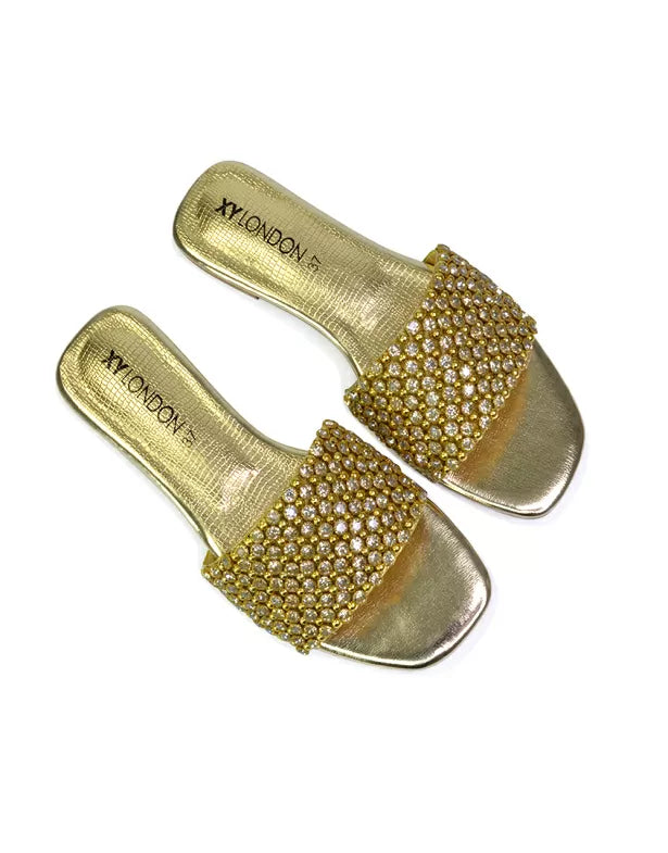 Gold  | XY London | gold sandals,gold flat sandals,gold diamante sandals,gold diamante flat sandals,gold diamante flat sandals,gold flats