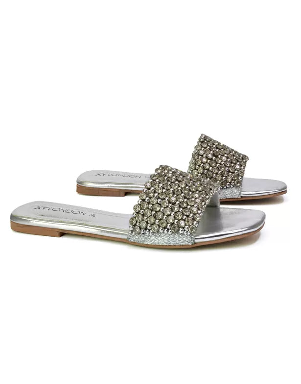 | XY London | silver sandals,silver flat sandals,silver diamante sandals,silver diamante flat sandals,silver flat diamante sandals,silver flats
