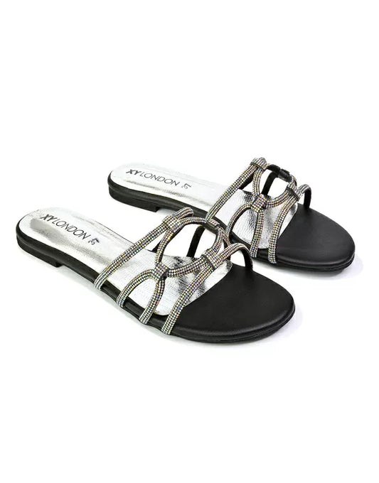 | XY London | black sandals ,black flat sandals,black diamante sandals,black diamante flat sandals,black bridal flats ,black bridal shoes