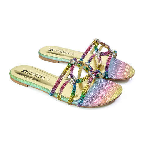 | XY London | pink sandals,pink flat sandals,pink diamante sandals,pink flat diamante sandals,pink diamante flat sandals,pink bridal flats