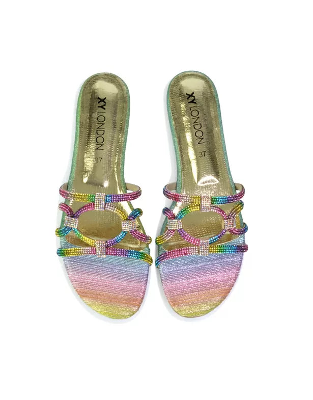 Multi | XY London | sandals,flat sandals,diamante sandals,diamante flat sandals,flat diamante sandals,bridal flats