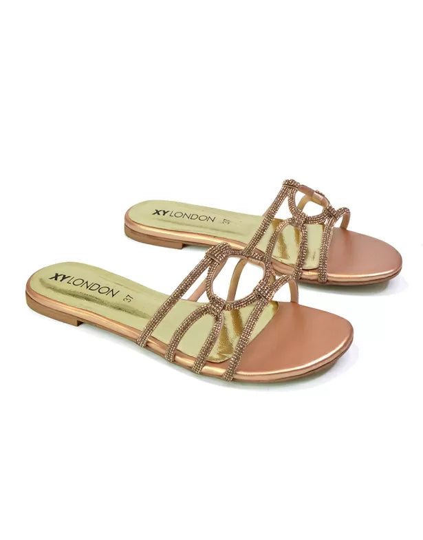 | XY London | pink sandals,pink flat sandals,pink diamante sandals,pink flat diamante sandals,pink diamante flat sandals,pink bridal flats
