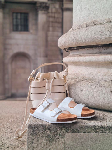 Dolly Slip On Sliders Statement Double Buckle Up Flat Sandals in White
