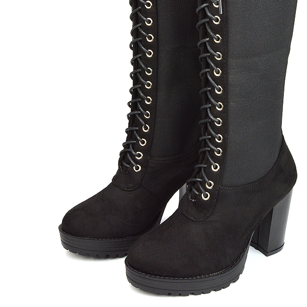 Black lace up long boots cheap
