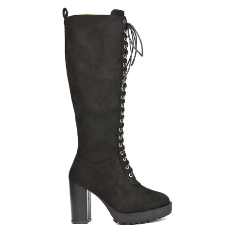 Black Faux Suede | XY London | Black Platform Shoes,Black High Heel Knee High Boots,Black Lace Up Biker Boots,Black Boots Women,Black High Heel Boots,Black Knee High Biker Boots