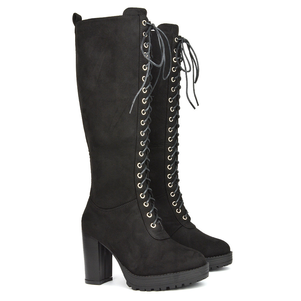Black Faux Suede | XY London | Black Platform Shoes,Black High Heel Knee High Boots,Black Lace Up Biker Boots,Black Boots Women,Black High Heel Boots,Black Knee High Biker Boots