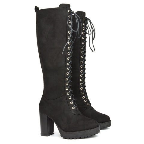 Black Faux Suede | XY London | Black Platform Shoes,Black High Heel Knee High Boots,Black Lace Up Biker Boots,Black Boots Women,Black High Heel Boots,Black Knee High Biker Boots