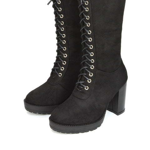 Black Faux Suede | XY London | Black Platform Shoes,Black High Heel Knee High Boots,Black Lace Up Biker Boots,Black Boots Women,Black High Heel Boots,Black Knee High Biker Boots
