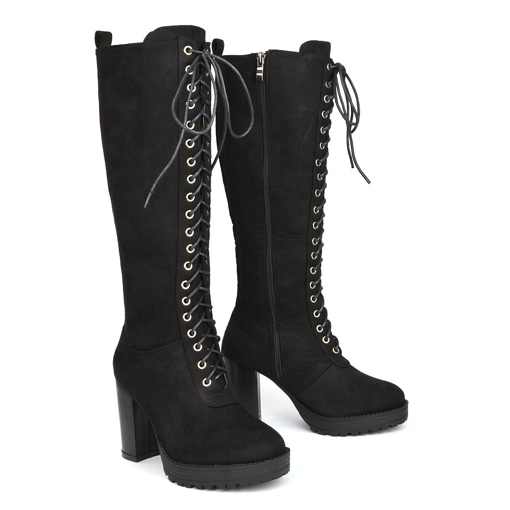 Black Faux Suede | XY London | Black Platform Shoes,Black High Heel Knee High Boots,Black Lace Up Biker Boots,Black Boots Women,Black High Heel Boots,Black Knee High Biker Boots