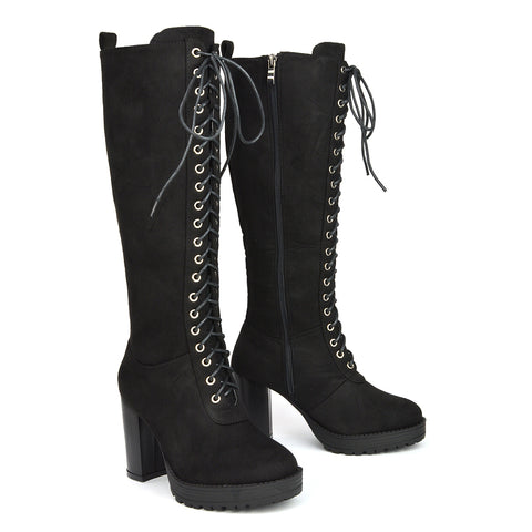 Black Faux Suede | XY London | Black Platform Shoes,Black High Heel Knee High Boots,Black Lace Up Biker Boots,Black Boots Women,Black High Heel Boots,Black Knee High Biker Boots