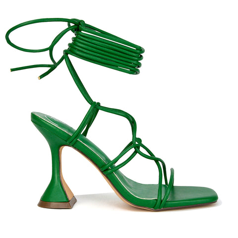 Green | XY London | green heels,green high heels,green lace up heels,green square toe heels