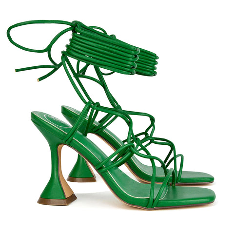 Green | XY London | green heels,green high heels,green lace up heels,green square toe heels