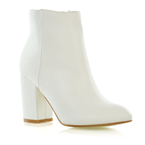 PEACHES CHUNKY BLOCK HIGH HEEL ZIP UP ANKLE WINTER BOOTS SYNTHETIC LEATHER
