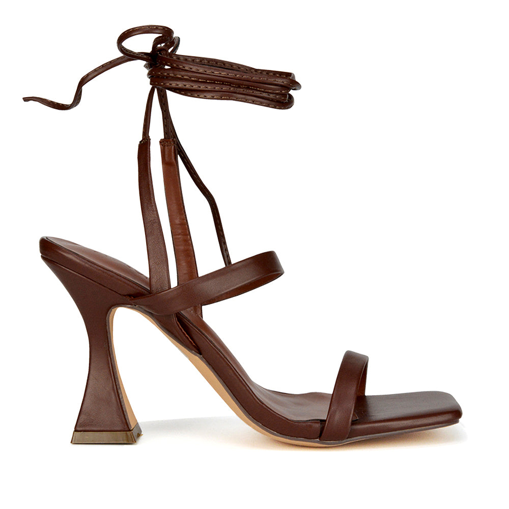 Brown | XY London | brown heels,brown high heels,brown lace up heels,brown flared heels