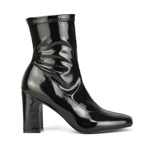 Black Synthetic Leather | XY London | Black Boots,Black Ankle Boots, Black Boots, Black Heeled Boots,Black Sock Boots