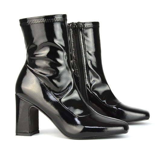Black Synthetic Leather | XY London | Black Boots,Black Ankle Boots, Black Boots, Black Heeled Boots,Black Sock Boots