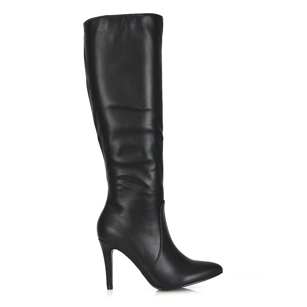 Black high heel knee length boots shop