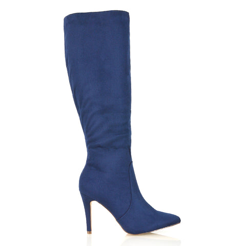 | XY London | ,Navy Boots, Navy Heeled Boots, Navy Knee High Boots,,,
