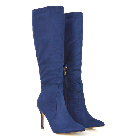 | XY London | ,Navy Boots, Navy Heeled Boots, Navy Knee High Boots,,,