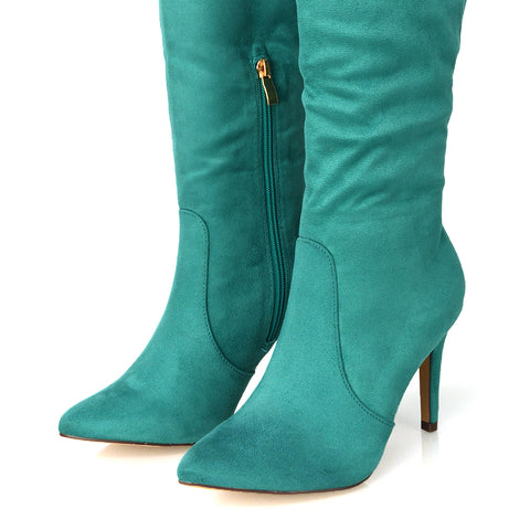  | XY London | ,,,Green Boots, Green Heeled Boots, Green Knee High Boots,