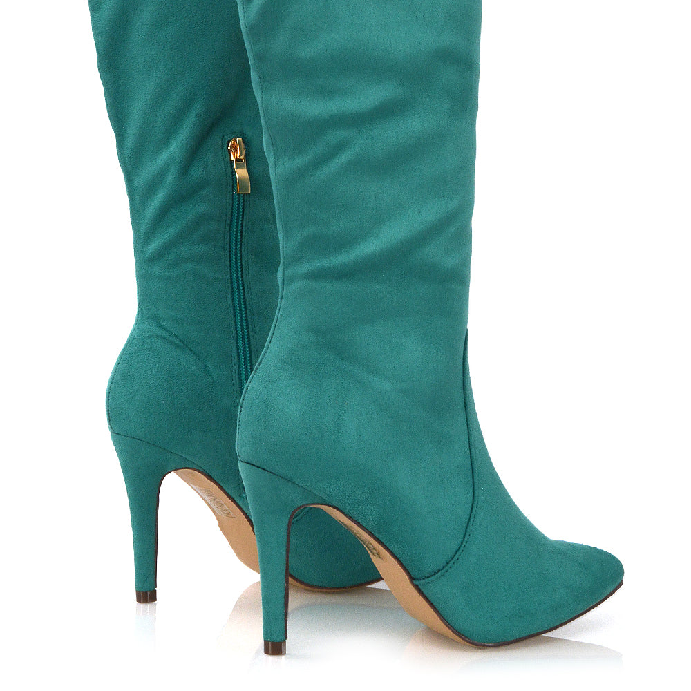  | XY London | ,,,Green Boots, Green Heeled Boots, Green Knee High Boots,