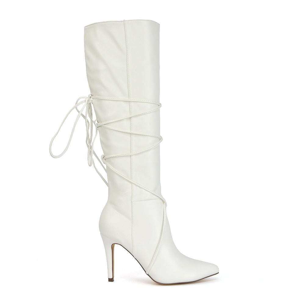| XY London | White Knee High Boots,White Heeled Boots,White High Heel Knee High Boots