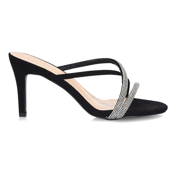 Teddie Diamante Cross Over Strappy Sandal Stiletto High Mule Heels