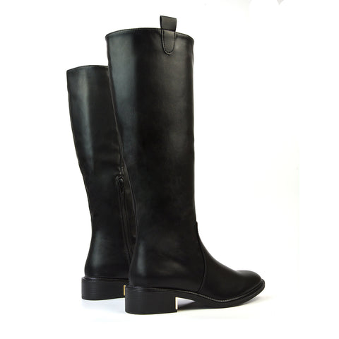Flat heel knee high leather boots best sale