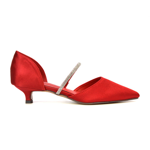 red pointed toe low heel court shoes bridal heels, red crystal embellished court shoes, pointed toe low heel court shoes bridal heels, crystal embellished court shoes