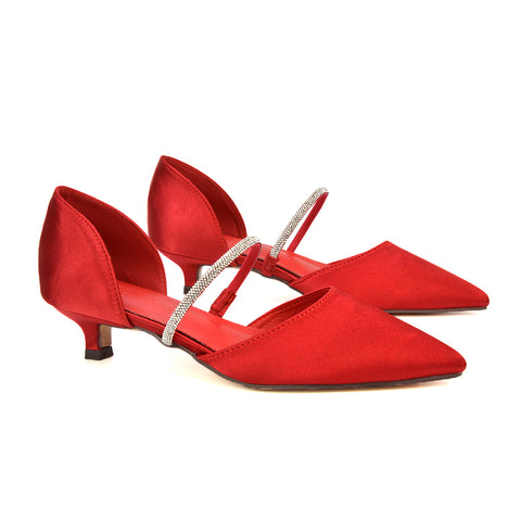 red diamante strap slip on kitten heel bridal shoes, red sparkly bridal heels, diamante strap slip on kitten heel bridal shoes, sparkly bridal heels