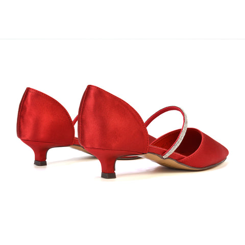 Elegant Kitten Heel Diamante Pointed Toe Court Shoes Heels- Perfect for weddings, bridal parties, evening receptions, and formal events, these comfortable yet stylish heels offer a chic and glamorous option for brides and guests alike