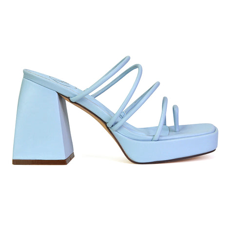 Blue  Synthetic | XY London | Blue  heels,Blue  high heels,Blue  platform heels,Blue  block heels,Blue  mule heels