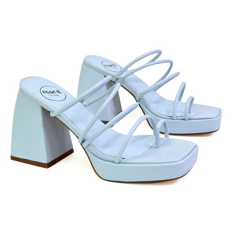 Blue  Synthetic | XY London | Blue  heels,Blue  high heels,Blue  platform heels,Blue  block heels,Blue  mule heels