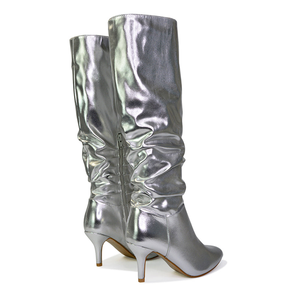 metallic silver boots for party outfits