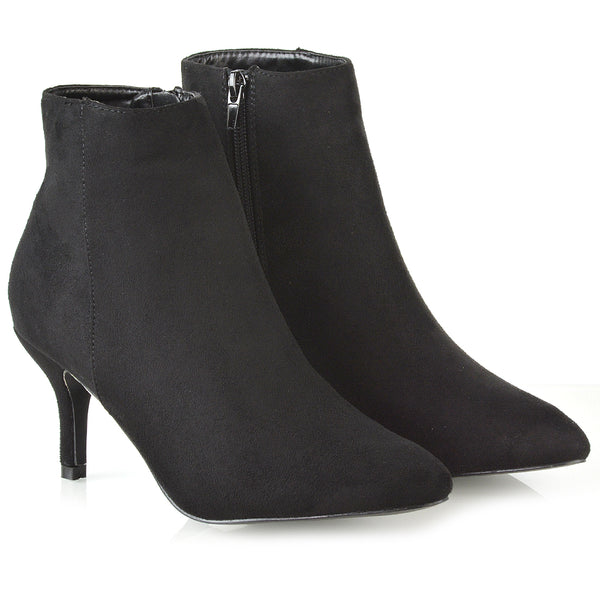 Anastasia Low mid Kitten High Heel Stiletto Zip up Ankle Boots Faux Suede