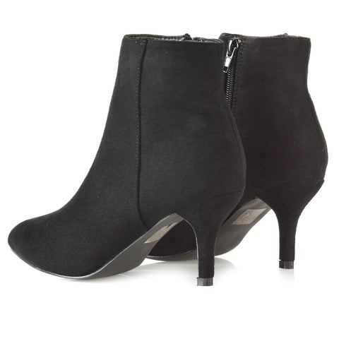 Black | XY London | Black Faux Suede Knee High Boots, Black Faux Suede Boots, Black Heeled Ankle Boots,