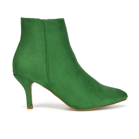 Green  | green faux suede boots,ankle boots in green,heeled booties,ladies ankle boots