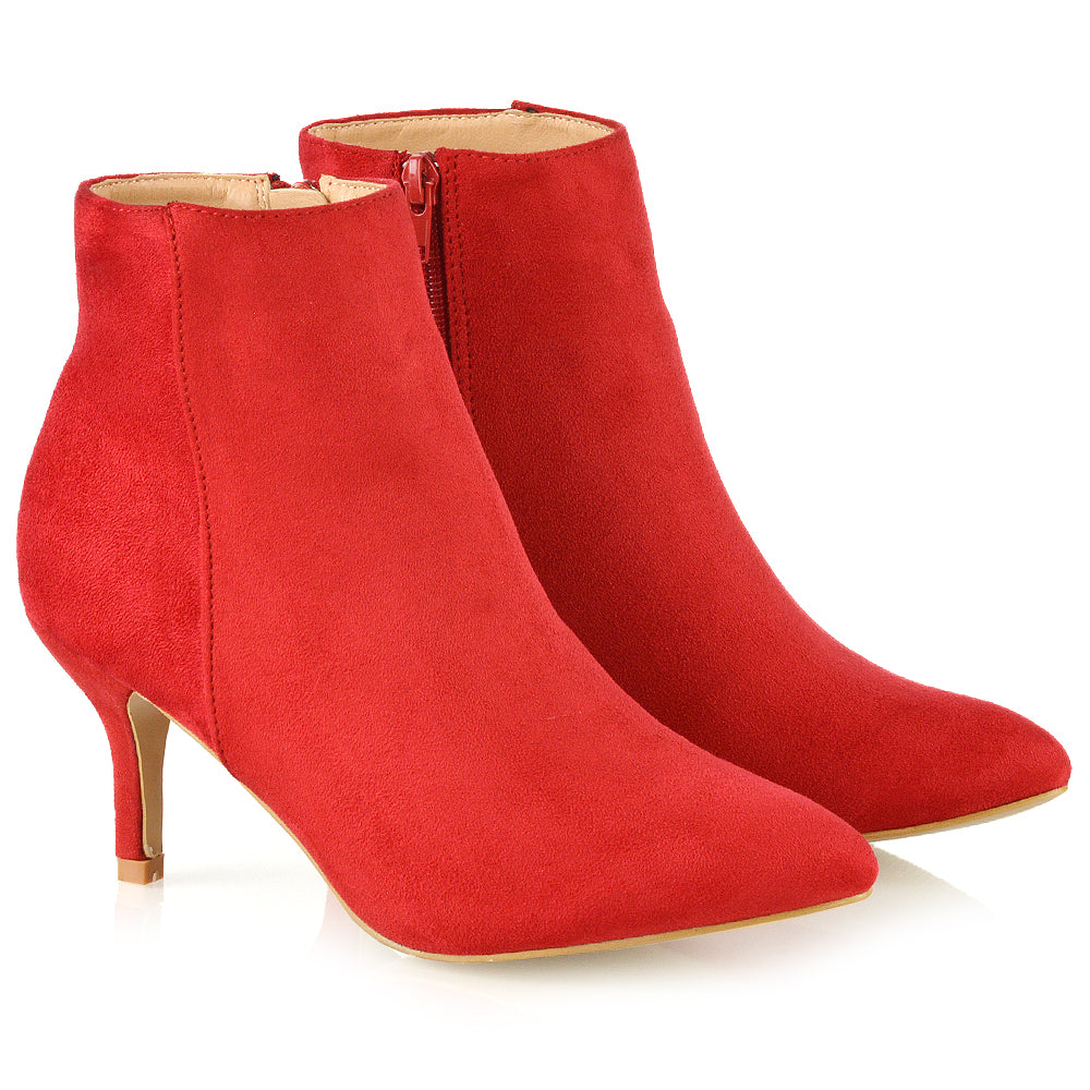 Red  | Red faux suede boots,ankle boots in Red,heeled booties,ladies ankle boots