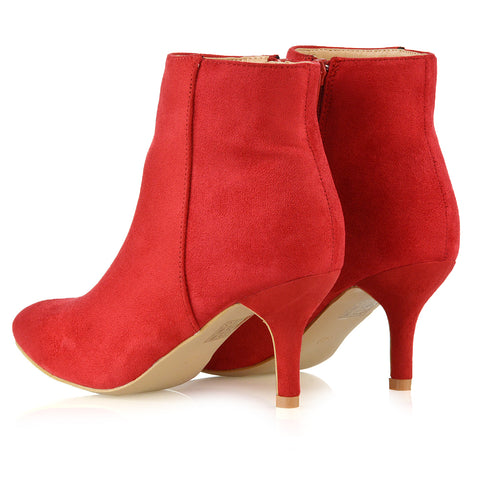 Red  | Red faux suede boots,ankle boots in Red,heeled booties,ladies ankle boots