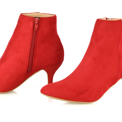 Red  | Red faux suede boots,ankle boots in Red,heeled booties,ladies ankle boots