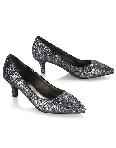 black glitter classic court shoes, black glitter comfortable slip on heels, classic court shoes, comfortable slip on heels