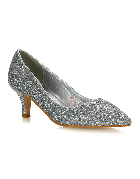 Gwyneth Pointed Toe Stiletto Low Kitten Court Heel Pumps Glitter
