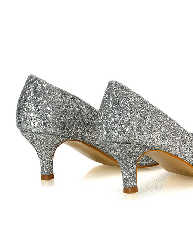 silver glitter classic court shoes, silver glitter comfortable slip on heels, classic court shoes, comfortable slip on heels